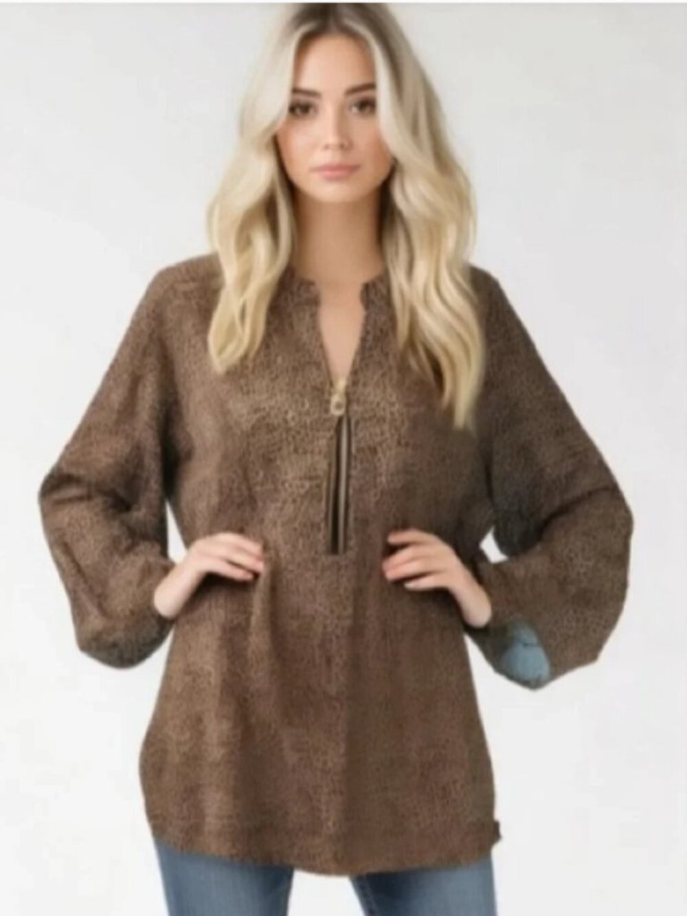 Michael Kors Leopard-Print Zip Front Blouse (sz M)